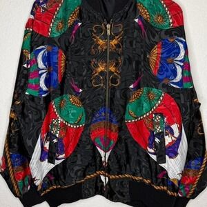 Vintage 80s Baroque Bomber Jacket Ornate Hot Air Balloon Windbreaker